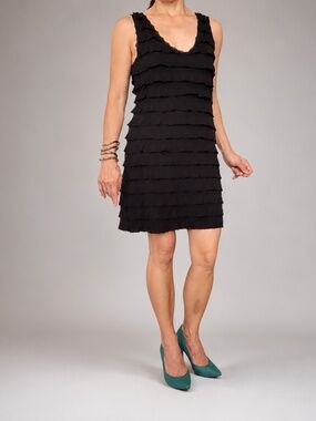 Heart & Crowns Black Tiered Ruffle Dress Lace Trim Sleeveless Size M